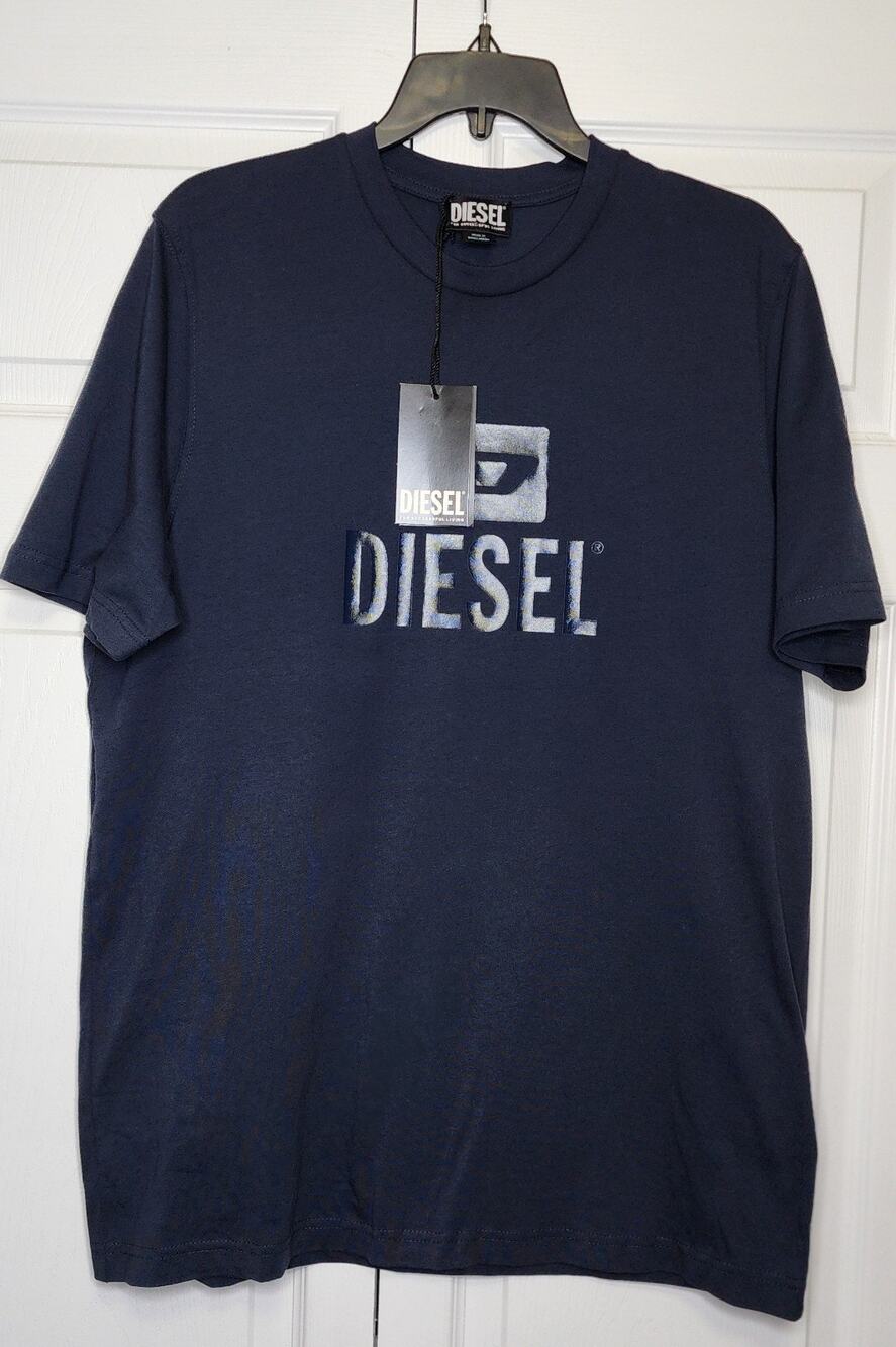 Diesel Men's Short Sleeve T-Shirt 100% Cotton Midnight Blue Size L New with Tags